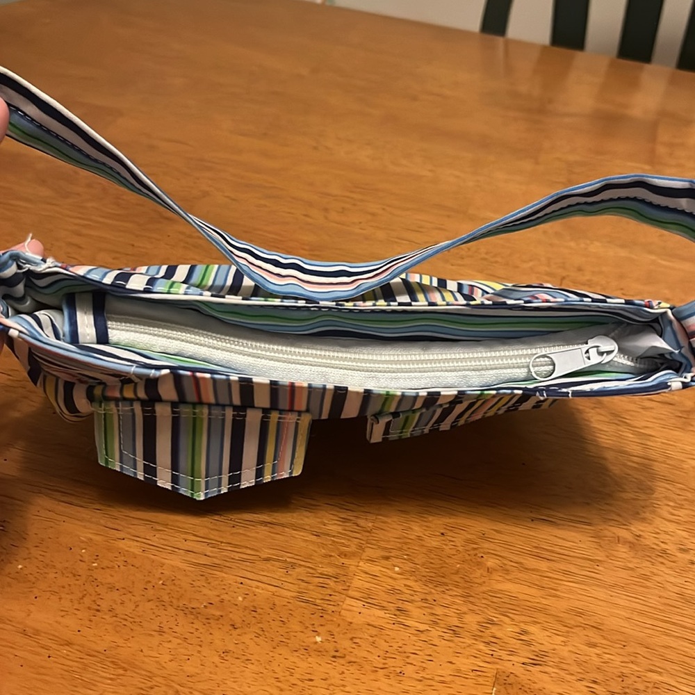 Striped Multicolor Pastel Blue White Green Pink Yellow Zippered Shoulder Bag - Picture 7 of 13